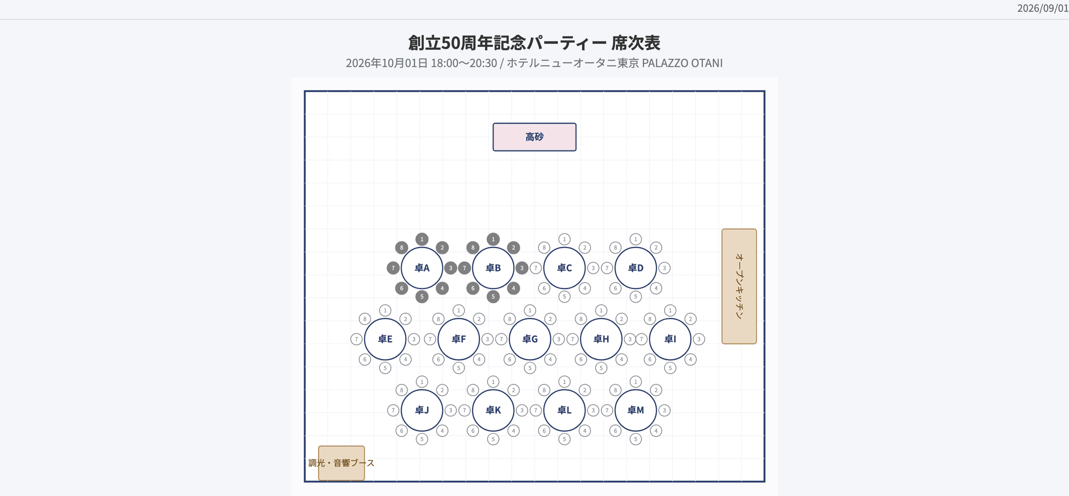 出力される席次表(会場図形式)